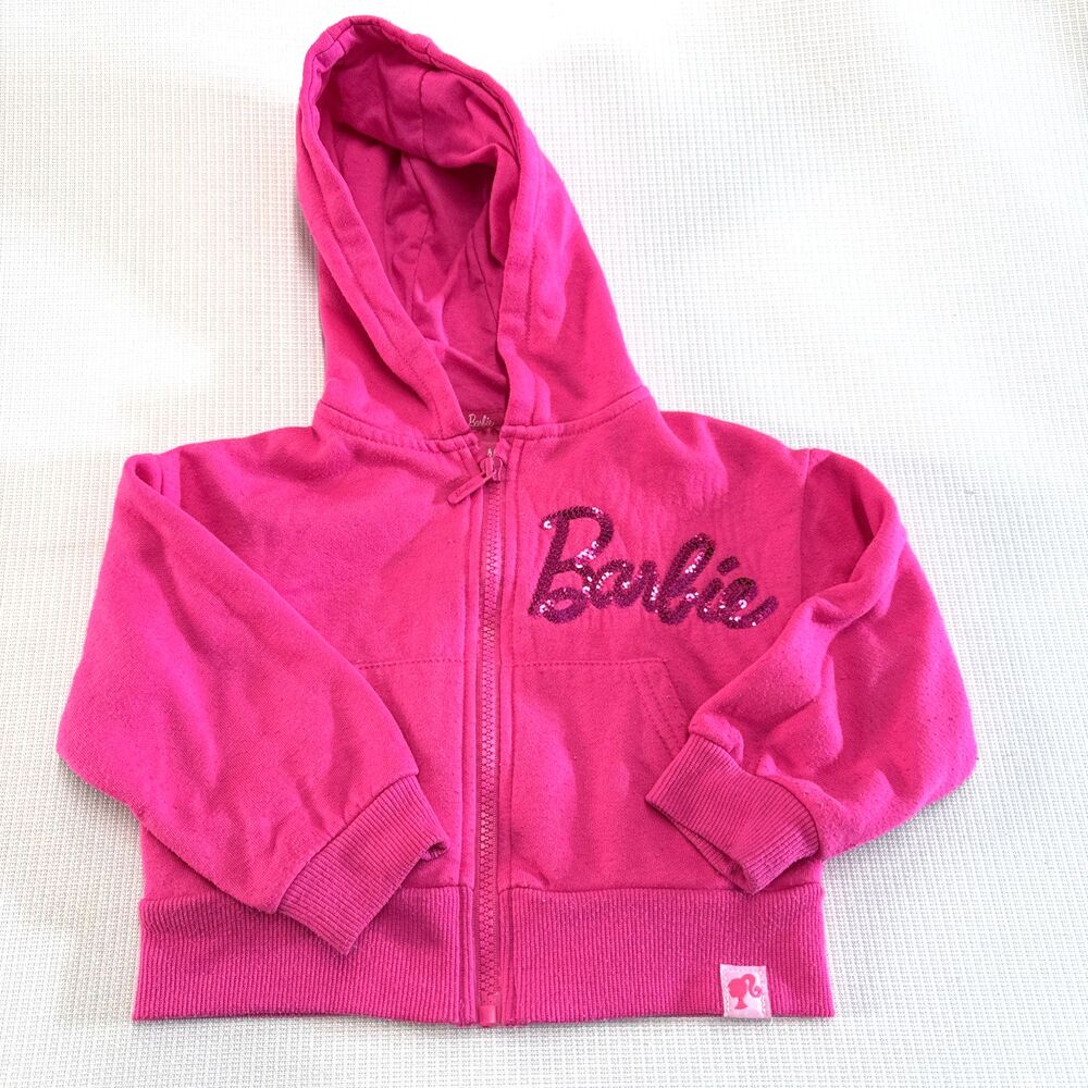Barbie Pink Hoodie Kids Sweater Girls Zip Up Hood Sweatshirt - 1-1/2 - 2 years
